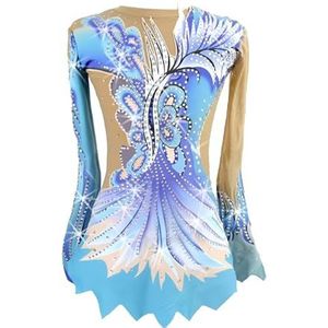 Meisjes Lange Mouwen Ritmische Gymnastiekpakje Met Strass Steentjes, Volwassen Hoge Elastische Bedrukking Gymnastiek Body(4XL)