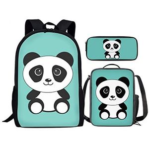 HUIACONG Schooltas Sets voor meisjes met lunchboxen etui Set van 3, Panda Groen