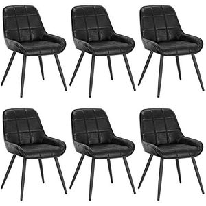 WOLTU BH332sz-6, set van 6 eetkamerstoelen, van kunstleer, stoelen voor slaapkamer, woonkamer, eetkamer en keuken, ergonomische stoelen met rugleuning, zwart