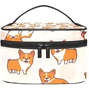 Make-up Organizer Bag, Reizen Make-up Tas Organizer Case Draagbare Cosmetische Tas voor Vrouwen en Meisjes Toiletries Roze Corgis Hond, Meerkleurig, 22.5x15x13.8cm/8.9x5.9x5.4in