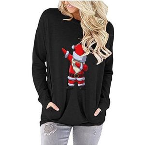 yeeplant Ademend ronde hals dame trui creatieve partij wasbaar kerstman cartoon sweatshirt voor Kerstmis zwart, Zwart, L