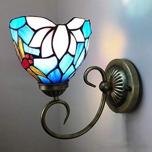 Tiffany Stijl Wandlamp, Gekleurd Glas Leeslamp, Brons Lamp, Industrieel Vast