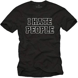 MAKAYA Grappig T-Shirt Met Teksten Voor Mannen - I Hate People - Zwart Korte Mouw Kinderen/Jongens/Heren Maat L