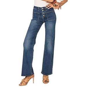 Nina Carter P139 Damesjeans, flared bootcut, hoge taille, used look, donkerblauw (P139N), XL