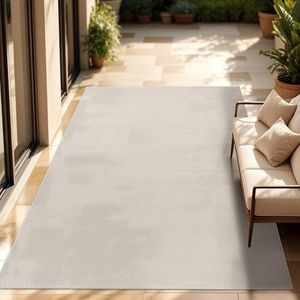 Paco Home Tapijt Vloerkleed In-& Outdoor Balkon Terras Keukenvloerkleed Eenkleurig Gemêleerd Patroon, Maat:300x400 cm, Kleur:Ivoor