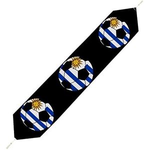 Uruguay Voetbal Tafelloper, Korte Pluche Tafelkleed Linnen Decoratieve Tafelhoes voor Feest Bruiloft Decor 178 x 33 cm