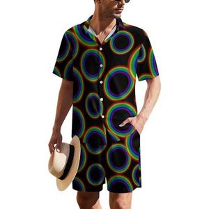 Rainbow Circle Hawaiiaanse pak voor heren, set van 2 stuks, strandoutfit, shirt en korte broek, bijpassende set