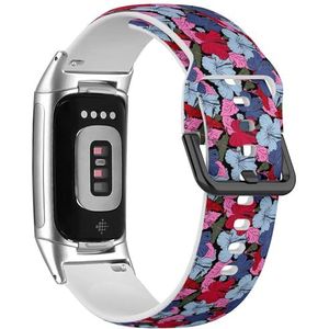 RYANUKA Sport-zachte band compatibel met Fitbit Charge 5 / Fitbit Charge 6 (Hibiscus Flowers Buds Retro) siliconen armband accessoire, Siliconen, Geen edelsteen