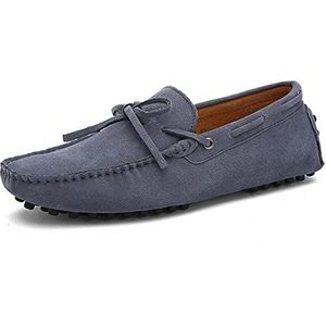 Loafers for heren Bootschoenen Echt leer Stiksels Details Ronde neus Suede Vamp Lichtgewicht Comfortabel Antislip Casual instappers(Grey,46.5 EU)