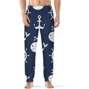 Anchor & Whale Wheels pyjama voor heren, zachte lange pyjamabroek, elastische nachtkleding, L