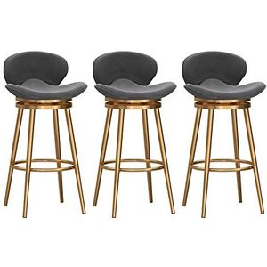 DangLeKJ Moderne fluwelen barkrukken set van 3, 65 cm zithoogte hoge barkrukken met rug en gouden metalen poten toonbank hoogte stoelen met voetsteun voor thuis keuken, grijs