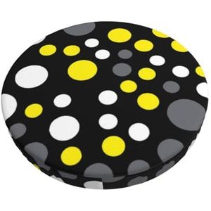 GRatka Hoes voor ronde kruk, hoes voor barstoel, thuisbar, antislip zitkussen, 30,5 cm, geel wit zwart polkadot