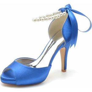 Dames Stiletto Sandalen Met Hoge Hak Peep Toe Trouwjurk Schoenen Platform Enkelbandje Avondfeest Galapumps,Blauw,36 EU