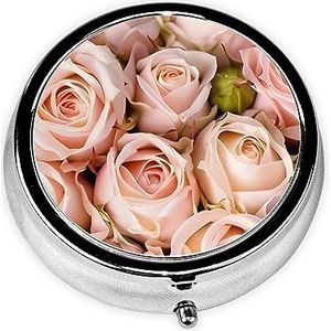 Pillendoos Roze Rozen Ronde Pil Case 3 Compartiment Geneeskunde Pil Organizer Leuke Pil Organizer Draagbare Reizen Pillbox Geneeskunde Vitamine Kabeljauw Leverolie Opbergdoos Unieke Gift Organizer