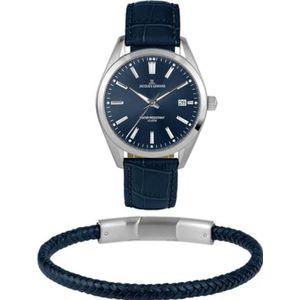 JACQUES LEMANS Geschenkset herenhorloge en armband Derby donkerblauw 1-2143C-SET