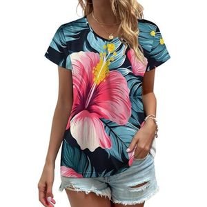 Hawaiiaanse tropische bloem dames V-hals T-shirts leuke grafische korte mouw casual T-shirt tops 3XL