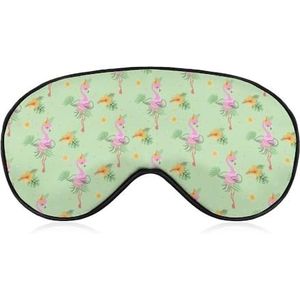 Grappig strandflamingo's roze groen patroon slaapmasker met verstelbare riem, comfortabel zacht oogmasker slaaphulp, lichtblokkerende oogmaskers