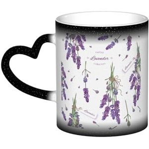 XDVPALNE Lavendel op vintage kleurrijke Provence, keramische mok warmtegevoelige kleur veranderende mok in de lucht koffiemokken keramische beker 330 ml