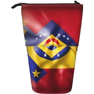 Nbtghga Vlag van Venezuela Print Potlood Telescopische Klassieke Kunst Stand Up Etui Organizer Potlood Houder Make-up Tas Gift, Zwart, Eén maat