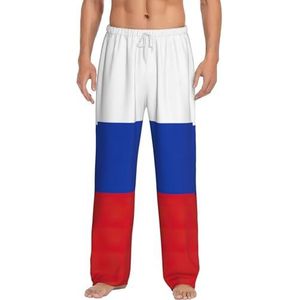 KJGvbn Herenbroek met Russische vlag en print, zachte loungewear pyjamabroek, slaapbroek met zakken, lichtgewicht nachtkleding voor comfortabele slaap, Wit, S