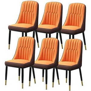 GEIRONV Keuken eetkamerstoelen set van 6, moderne waterdichte PU lederen zijstoel met carbon for balie lounge woonkamer receptie stoel Eetstoelen (Color : Orange+brown, Size : 91 * 45 * 45cm)