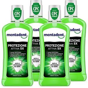 4 x Mentadent mondspoeling actieve bescherming 5 x mint met antibacteriële en CPC Technology zonder alcohol - 4 flessen van elk 400 ml