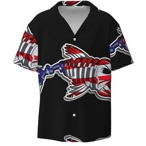 EdWal USA Bone Fish Print Heren Korte Mouw Button Down Shirts Casual Losse Fit Zomer Strand Shirts Heren Jurk Shirts, Zwart, XL