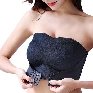 Anti-Slip Gathering Plus Size Bra, Full Coverage Strapless Bra, Padded Bandeau Non-Steel Ring Push Up Strapless Bra (XL=85BCD,A-Black)