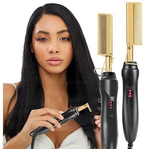 Hot Comb Hair Straightener, elektrische stijlborstel voor dik afro haar, pruik, baard, hete anti-skald, draagbare krulling, plat strijken, salon voor thuis