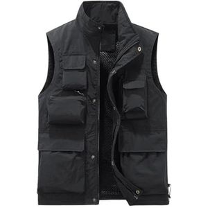 Pegsmio Outdoor Vest Voor Mannen Slim Fit Grote Zakken Ademend Slim Jas Streetwear Vest, Zwart, M