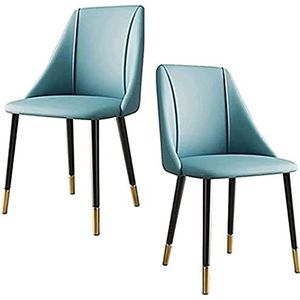 GEIRONV Moderne keukenstoel set van 2, koolstofstalen frame kantoor lounge stoelen woonkamer eetkamer stoelen lederen bijzetstoel Eetstoelen (Color : Blue, Size : 44x43x85cm)