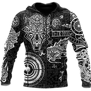 SDSVFG Wolf en Dragon Viking Tattoo 3D Gedrukt Hoodies Sweatshirt, Mannen Streetwear Rits Pullover Casual Jas, Zip Hoodies, M