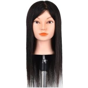 Mannequinhoofd met haar, 100% echt mensenhaar, 10-18'', cosmetologie-mannequinhoofd for stylingoefeningen op een vlechthoofd(18inch Black)