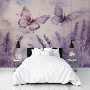 Aquarel vlinder insect muurschildering fotobehang lavendel bloemen muurschilderingen voor woonkamer slaapkamers 400 x 280 cm muurschildering behang achtergrond muur interieur 3D-effect
