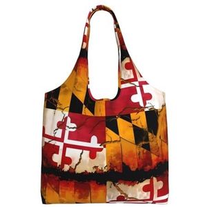 XIAOYANS Vintage Houten Maryland Vlag Extra Grote Capaciteit Schouder Canvas Tas Voor Winkelen Reizen Dagelijks Gebruik, Zwart, Eén maat