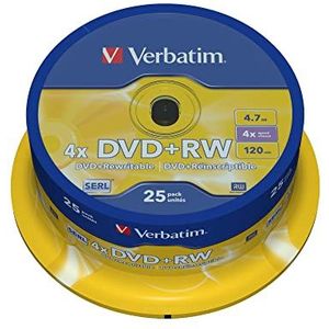 Verbatim DVD+RW Matt Silver 4.7GB DVD+RW 25pc(s) - blank dvd's (4,7 GB, DVD+RW, 25 pc(s), 120 min, polycarbonaat, 120 mm) 4.7GB DVD+RW 25BASE-