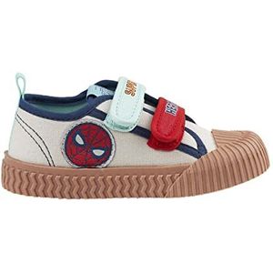 Spiderman Trainers - Beige - UK Size 8 JNR - Double Velcro Closure - Children's Canvas Trainers with PVC Sole and Toe Cap - Original Product Designed in Spain