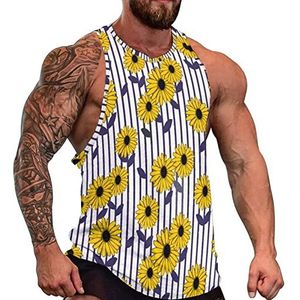 Zonnebloemen Gestreepte Tank Top Mouwloos T-shirt Trui Gym Shirts Workout Zomer Tee