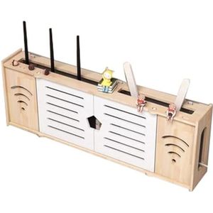 FLFLF Wandgemonteerde wifi-router opbergdoos met kabelbeheer en opvouwbaar ontwerp, creatieve houten organizer voor tv-settopbox, modem, woonkamer/kantoor (zonder boren, warmteafvoer), #B, 66 cm