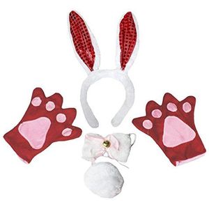 Petitebelle Dierenhoofdband Bowtie Tail Handschoenen Unisex 4 st Kinderen Kostuum 1-5 jaar (Rode Pailletten Konijn)