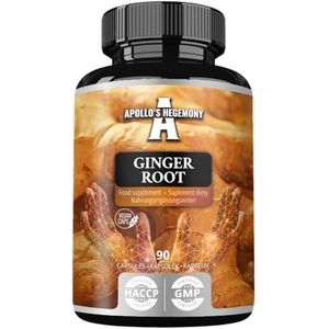 Gemberwortel 500 mg, Extract bevat 5% Gingerolen, 90 Vege Capsules, 3 Maanden Bevoorrading, Gember Kruidensupplementen voor Spijsverteringscomfort en Immuun Ondersteuning - door Apollo's Hegemony
