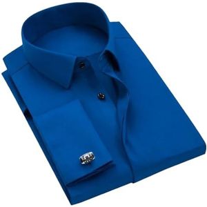 Pegsmio Klassiek comfortabel zacht formeel overhemd voor heren met lange mouwen, X07 Diamant Blauw, M