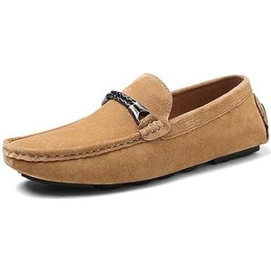 Heren loafers schoen effen kleur suède vamp rijden loafers lichtgewicht platte hak comfortabele party slip-on (Color : Khaki, Size : 38 EU)