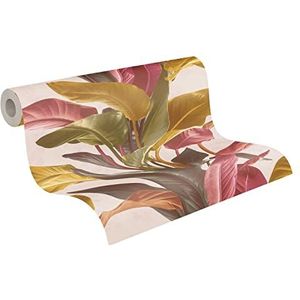 behang tropische bladeren oudroze, olijfgroen en okergeel 53 cm x 10.05 m - van Sanders & Sanders