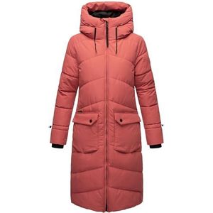 MARIKOO Tomomii XVI Winterjas voor dames, warme gewatteerde jas, lang, met capuchon en splitten, XS-XXL, rood (rouge), L