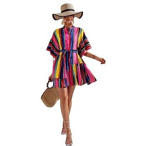 jurken voor dames Blok gestreepte hemdjurk met vleermuismouwen en riem (Color : Multicolore, Size : Small)