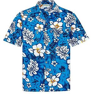 Hawaiihemdshop Hawaiiaans Overhemd | Heren Hemd | Katoen | Grootte S – 8XL | Blauw | Korte mouw | Klassiek Hibiscus Bloemen | Hawaii Shirt | Kokos knopen