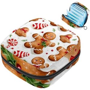 Maandverband Opbergtas, Kerst Peperkoek Man Patroon Menstruatie Cup Pouch, Draagbare Maandverband Pads Opbergzakken Vrouwelijke Menstruatie Eerste Menstruatie Tas voor Tiener Meisjes Vrouwen Dames