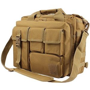 GES 39 cm laptoptas, multifunctionele heren outdoor tactische nylon schouder laptop messenger tas, aktetas handtassen voor camera/tablet/notebook (bruin)