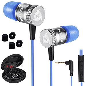 KLIM Fusion - Oortelefoons In-ear met microfoon + Zeer Duurzaam met 5 jaar garantie + Comfortabel Traagschuim + Koptelefoon met microfoon voor Mobiele PC PS4 Xbox One Switch + Versie 2021 + Blauw